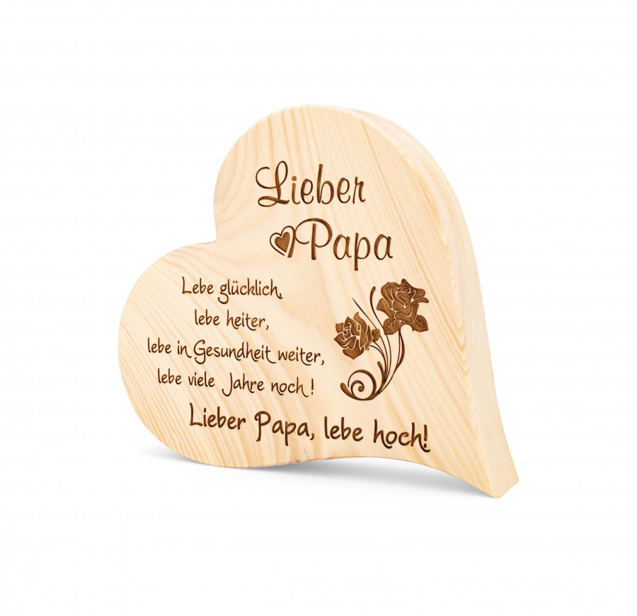 Zirbenherz Lieber Papa 20cm  Kronkorkenhalter & Trinkspiel