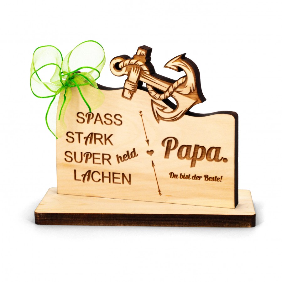Zirbenaufsteller mit Anker Papa  Kronkorkenhalter & Trinkspiel