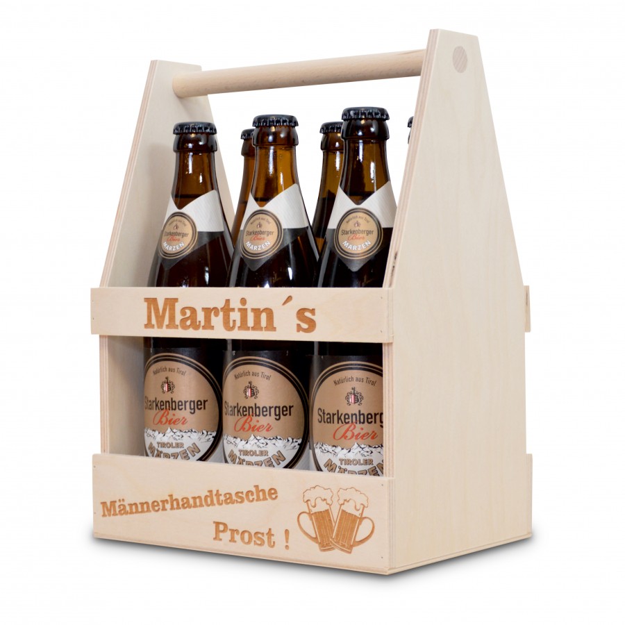 Männerhandtasche mit Namensgravur  Kronkorkenhalter & Trinkspiel